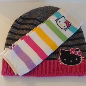 Hello kitty hat and fingerless gloves